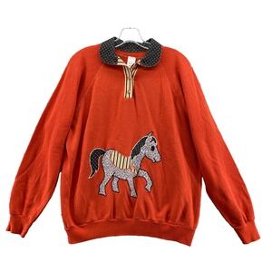 Vintage Wolf & Sons  Sweatshirt Large Orange Peter Collar Preppy Travel Academia